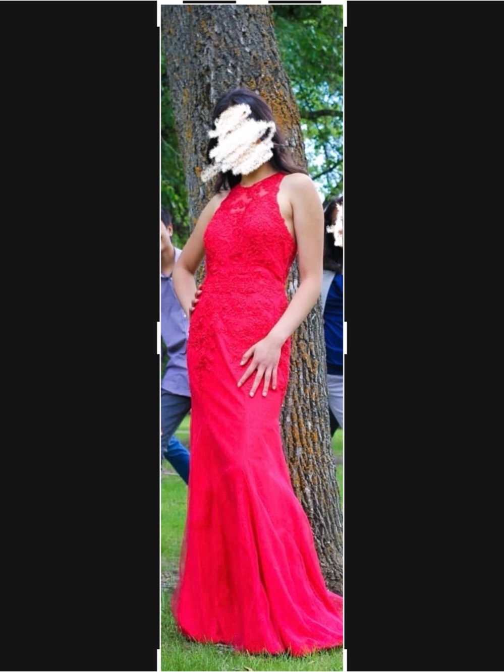 Splash Red Beaded Lace Evening Gown